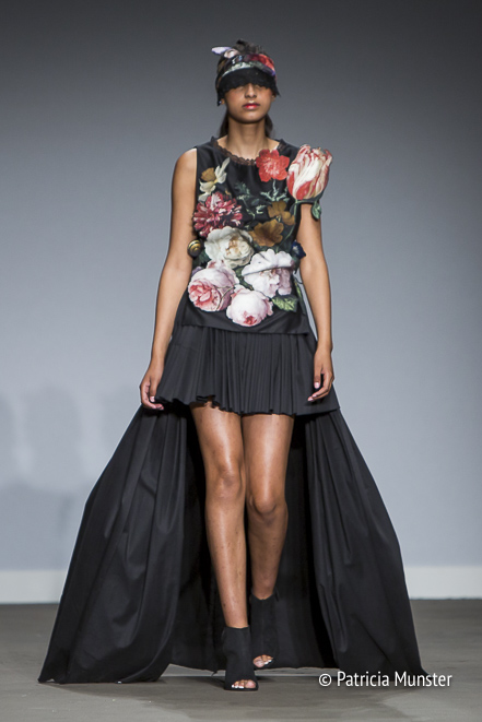 Jan Davidsz. van Heem flowers at dress by Maaike van den Abbeele at Fashion Week Amsterdam