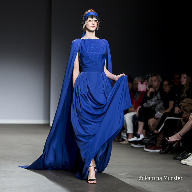 Royal blue gown at Maaike van den Abbeele at Amsterdam Fashion Week