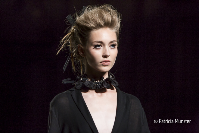 Make up: MAC - Hair: Goldwell - Close up of Tony Cohen SS18 Black and white at Amsterdam Fashion Week